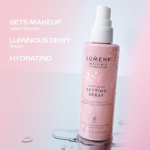 Lumene Dewy Glow Setting Spray - Hydrating Facial Primer & Makeup Fixer - All Skin Types - 3.4 fl oz