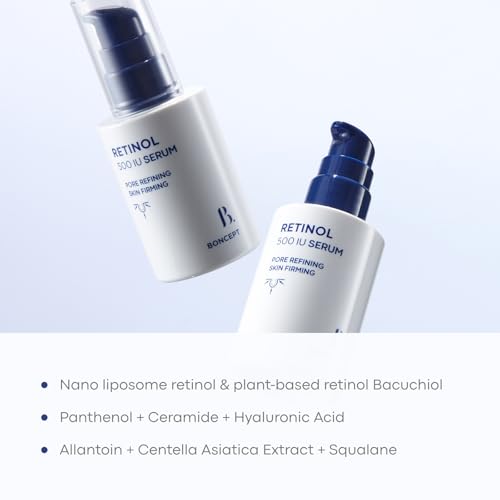 Retinol 500 IU Serum ? Wrinkle & Fine Line Care, Pore Refining & Lifting, Hydrating Serum with Retinol & Bakuchiol ? Gentle Daily Skincare for Sensitive Skin, K-Beauty, 1.01 fl. oz. 30 ml
