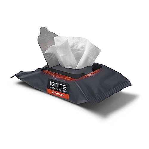 Ignite Mens Body Wet Wipes, Extra Thick 8" x 8" Shower Wipes, Revitalizing Scent, 10 Count (Pack of 3)