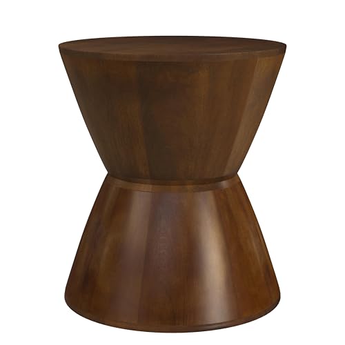 Walnut Mango Wood End Table - Spatial Order Round Accent Side Table