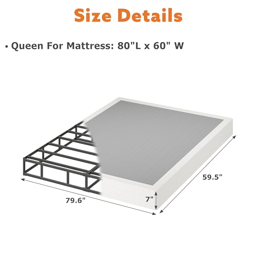 ZASHONT 7 Inch Queen Box Spring Heavy Duty Steel Bed Support with Fabric Cover