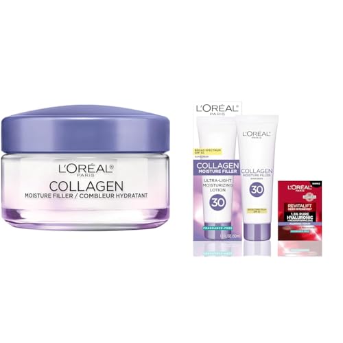 L¡¯Or?al Paris Collagen Daily Face Moisturizer, Reduce Wrinkles, Face Cream 1.7 oz + L'Oreal Paris Collagen Moisture Filler Face Cream with Broad Spectrum SPF 30, + Face Serum Sample