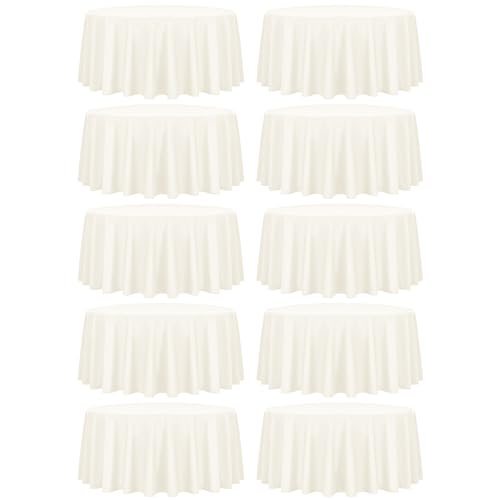 fani 10 Packs Ivory Round Tablecloth 120 Inch - 180 GSM Polyester, 10 Pack Ivory/120 Inch Round