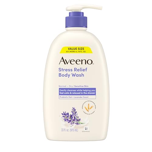 Aveeno Stress Relief Body Wash for Women & Men - Calming Lavender & Prebiotic Oat, 33 Fl Oz Pack of 6 - Sensitive Skin