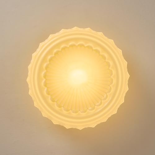 Vintage Milk Glass Flush Mount Ceiling Light Cream Yellow Shade with Brass Base