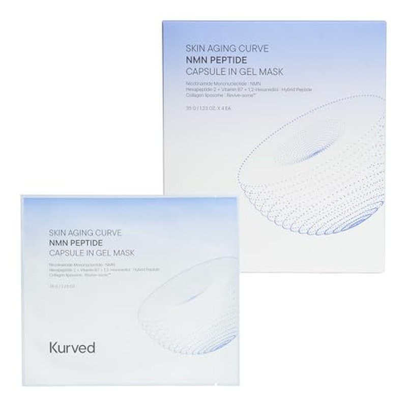 Kurved Skin Aging Curve NMN Peptide Capsule in Gel Mask (35 g/1.23 oz, 4 Count) | Hydrogel Overnight Mask with NMN, Peptide, Collagen with Liposomal capsule for Lifting & Firming, Cooling, K-Beauty