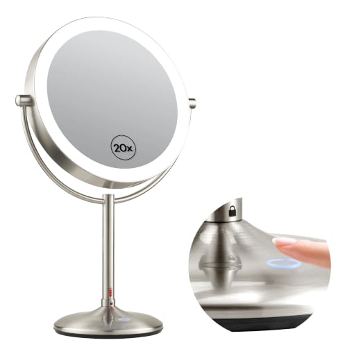 SANFANGIE 9-inch Brushed Nickel Lighted Makeup Mirror with 20X Magnification
