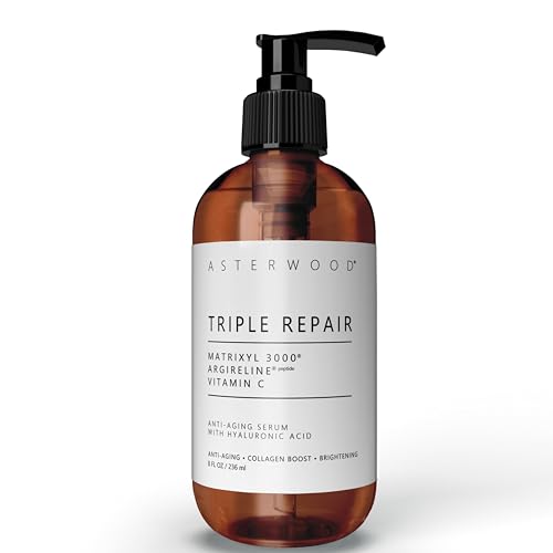 Asterwood Triple Repair Matrixyl 3000 + Argireline + Hyaluronic Acid + Vitamin C Serum for Face - Anti-Aging, Collagen Boosting, Hydrating - Fragrance-Free - 8 Fl Oz