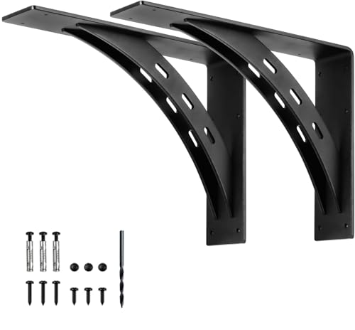 Heavy Duty Shelf Brackets 16x12 Inches - Supports 1100 Lbs - Alloy Metal, Matte Black, Set of 2