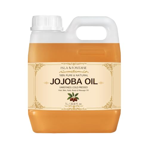 ISLA & FONTANE Jojoba Oil ? 1L (33.8 fl oz) | 100% Pure & Natural | Golden, Unrefined, Cold Pressed | Hexane-Free Carrier Oil for Skin, Hair, Face, Nails & Body Moisturizing