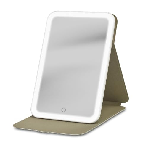 iHome Travel Makeup Mirror with Light, Adjustable Stand, 5x8 Distortion-Free