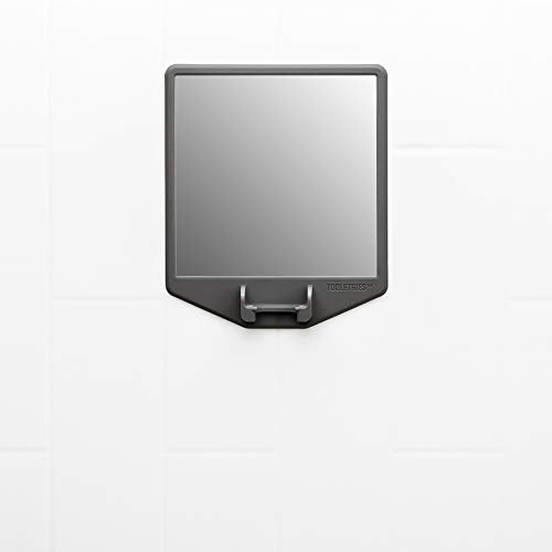 TOOLETRIES The Joseph Shower Mirror for Shaving - Silicone Razor Holder for Shower, Stlyish Bathroom Shower Accessory - Features Silicone-Grip, Removable & Reusable - Charcoal