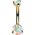 Titanium Belly Button Ring with Crystals - Gold & Rainbow Variations, 14G, 10mm