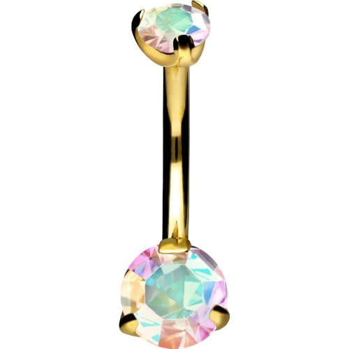 Titanium Belly Button Ring with Crystals - Gold & Rainbow Variations, 14G, 10mm