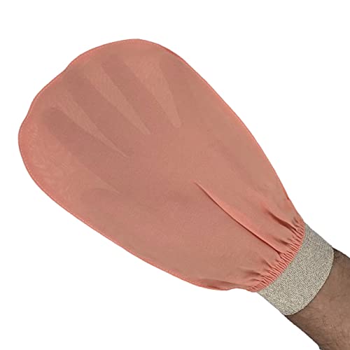 Feel Fine Turkish 100% Plant Silk Exfoliating Glove Set ? Natural Hammam Shower Bath Mitts for Face & Body, Gentle Scrub Gloves for Women & Men, Ideal for Shower, Bath, Spa (Salmon Pink & Gold)