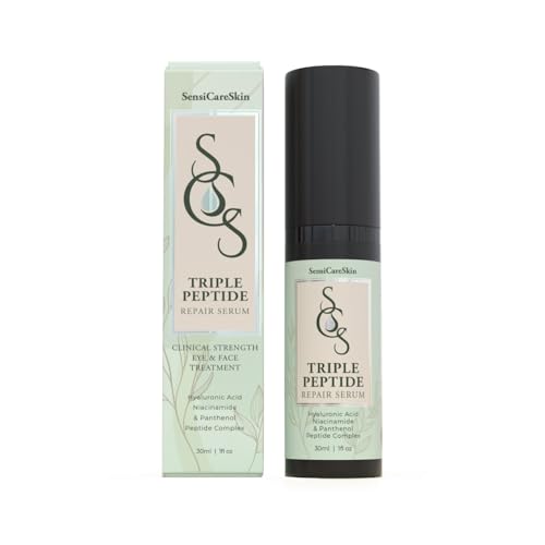 Triple Peptide Repair Serum- Firming Face & Eye Treatment for Sensitive Skin, Lightweight Hydrating Formula with Peptides, Hyaluronic Acid, Niacinamide & Ceramides, 1oz