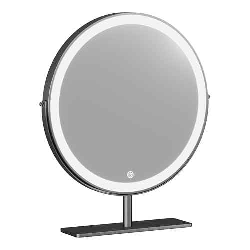 Vanity Mirror Makeup Mirror with Stand,15.8" Round Vanity Mirror, LED Lights, Smart Touch 360¡ÆRotation, Dimmable White (Black)