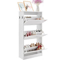 Wooden Shoe Cabinet with 3 Flip Drawers and Side Hooks, 9.33”D x 23.62”W x 47.24”H Entryway Storage Solution