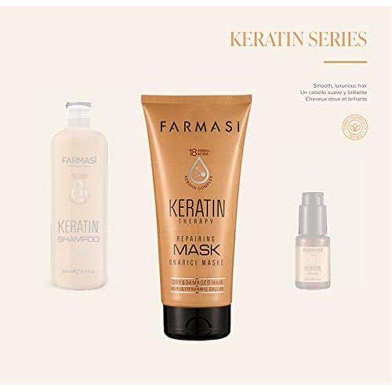 FARMASi Professional Keratin Therapy Repairing Hair Mask, Deep Repair & Moisture Care for Dry Damaged Color Treated Hair, Smoothness Shine Support, 6.7 fl oz