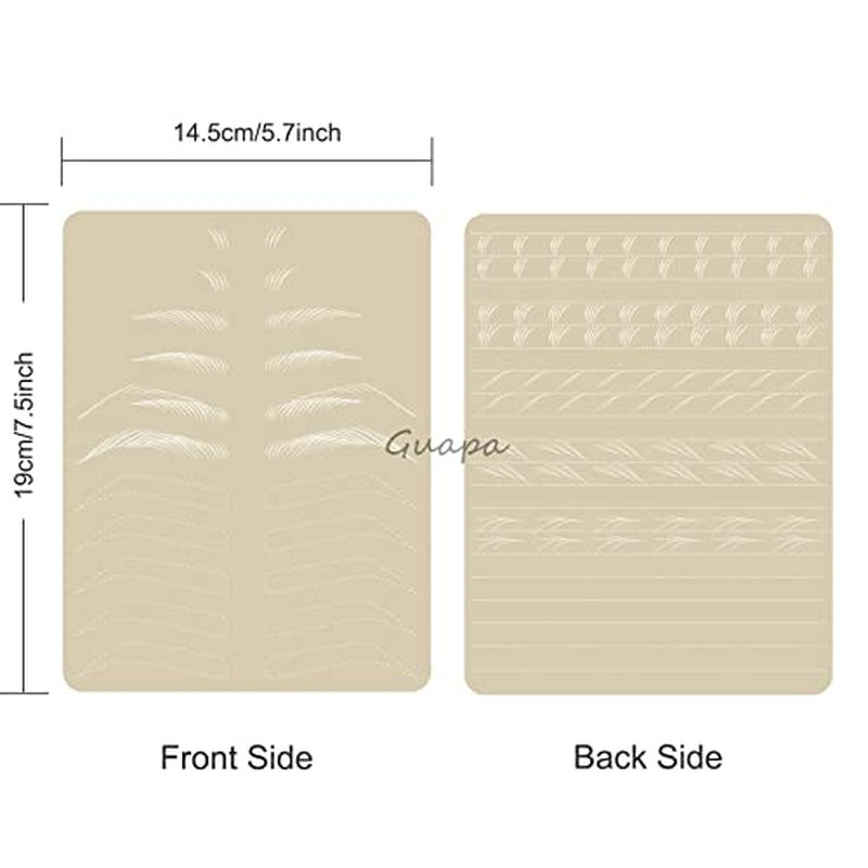 5pcs Microblading Hair Strokes Practice Latex Strokes Practice Skin Double Sided Eyebrow Inkless Fake Skin Pre-Printed and Inkless (White Outline-Hair Strokes)