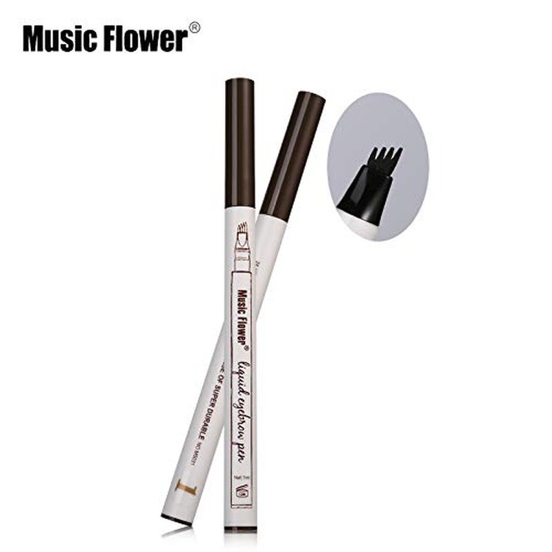 Mint Choice Music Flower Four Tip Eyebrow 24 Hour Tattoo Pen Long lasting, Waterproof and Smudge-Proof (Dark Gray)