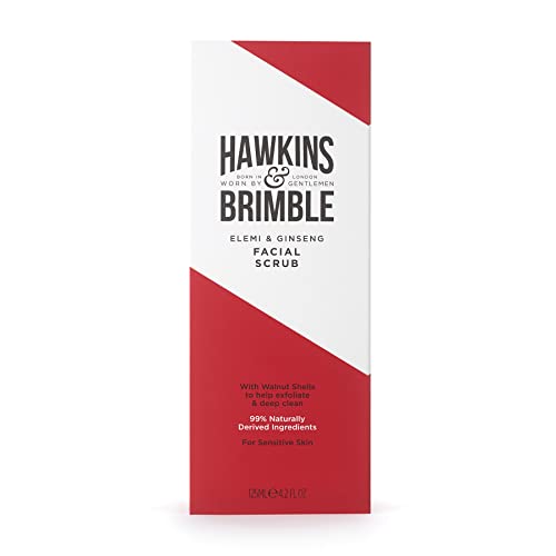Hawkins & Brimble - Facial Scrub for Mens, 125ml - Mens Grooming Face Scrub Exfoliator and Deep Clean for Mature and Sensitive Skin - Pre Shave Lotion for Improve Shaving with Elemi and Ginseng Scent