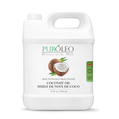 PUROLEO Fractionated Coconut Oil 32 Fl Oz/946 ML (Packed in Canada) 100% Natural and odorless Moisturizer & Carrier Oil l Hair Skin Body, Aromatherapy, Massage, Makeup Remover