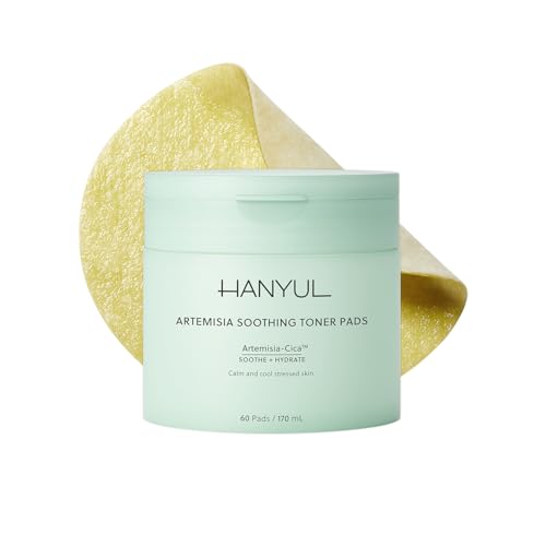 HANYUL Artemisia Mugwort Soothing Toner Pads - 60 Count, Double-Sided Hydrating & Exfoliating