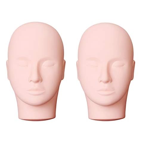 Pro Training Mannequin Flat Head Practice Make Up Eye Lashes Eyelash Extensions,Practice Training Head Manikin Cosmetology Mannequin Doll Face Head-2 Pack