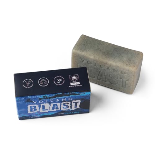 Bali Soap Volcano Blast - Natural Bar Soap for Men, Mechanic & Gardener Gifts - Scrubby Lava Exfoliating Heavy Grit Volcanic Soap with Peppermint and Camphor, Moisturizing and Cleansing, 7oz