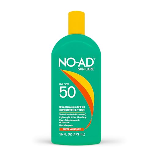 NO-AD SPF 50 Sunscreen Lotion, Hypoallergenic, Broad Spectrum UVA/UVB, Water Resistant 16oz (Pack of 2)