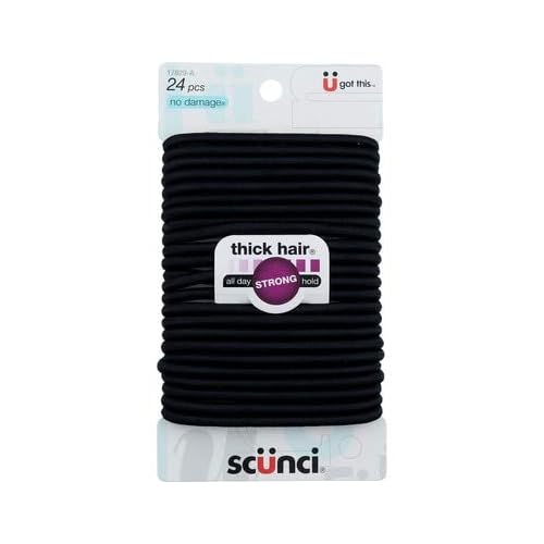 Scunci Effortless Beauty No-damage Black Elastics, Thick Hair 24 ea (Pack of 1)