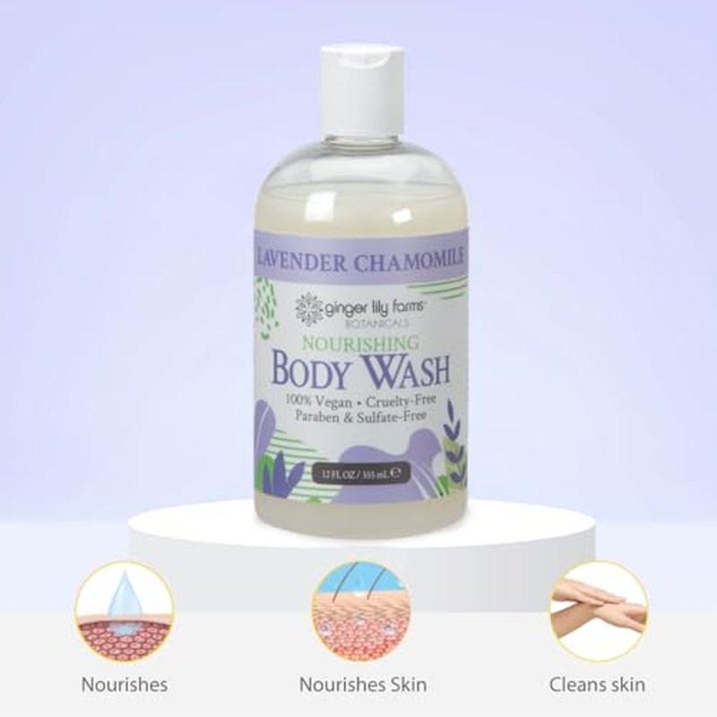 Ginger Lily Farms Botanicals Nourishing Body Wash, 100% Vegan & Cruelty-Free, Lavender Chamomile Scent, 12 Fl Oz (Pack of 6)