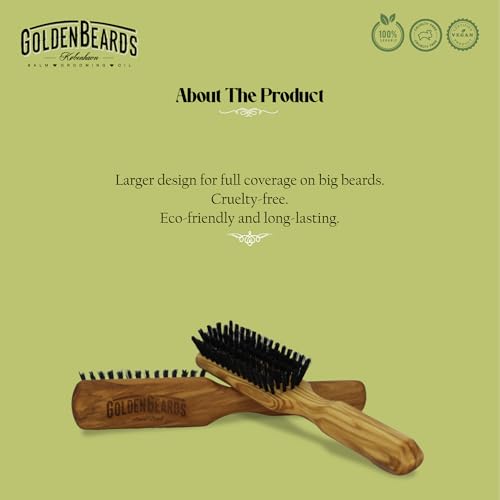 Golden Beards Big Beard Brush ? Pear Wood Handle & Natural Boar Bristles ? Large Beard Grooming Brush for Thick, Long Beards ? Handmade, Vegan & Cruelty-Free