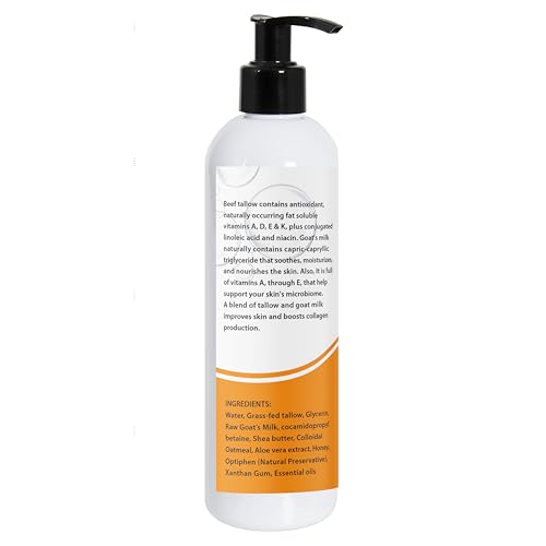 Tallow & Goat Milk Body Wash, handmede body soap Moisturizing and Cleansing for All Skin Types 12 oz (Regular)