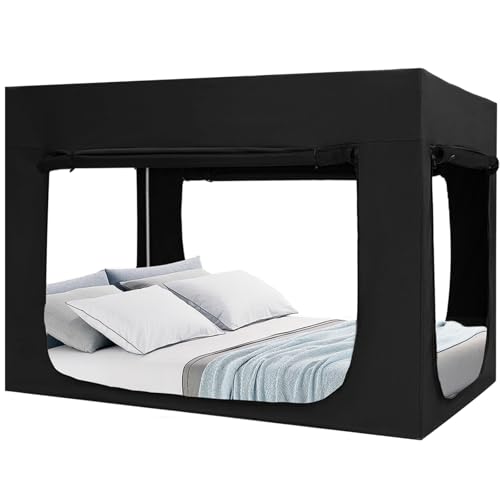 Black Full Bed Tent Canopy for Adults Kids Portable 80% Blackout Privacy with 4 Doors