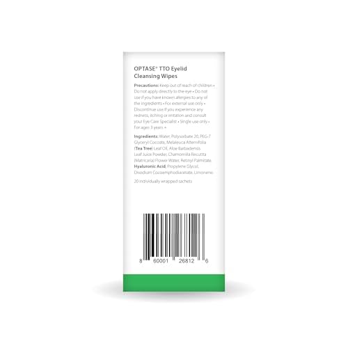 Optase Life Sensitive Eye Makeup Remover Tea Tree Oil Eyelid Wipes, Box of 20