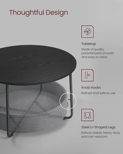 VASAGLE Round Coffee Table with Storage - Ink Black + Slate Gray