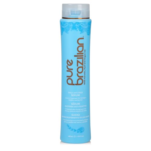 Pure Brazilian Anti-Frizz Leave-In Serum 13.5 Fl Oz - Nourishing Hair Treatment with Keratin & Argan Oil - Protects from Heat & UV