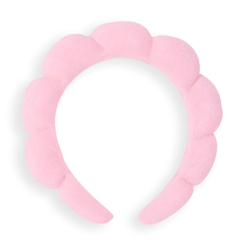 Revolution Skin Padded Headband, Pink Bubble Design for Washing Face, Makeup & Skincare Application, Machine-Washable