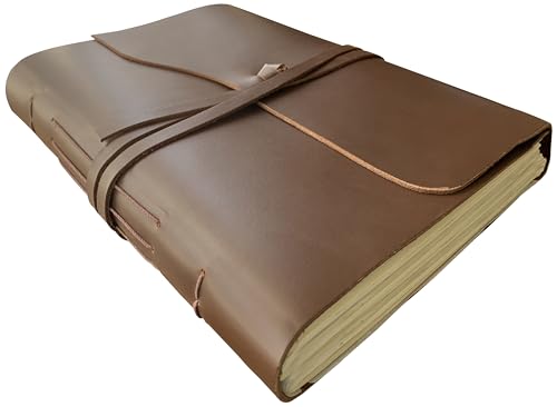 Large Cream Paper Rustic Town Full Grain Leather Photo Album with Gift Box
