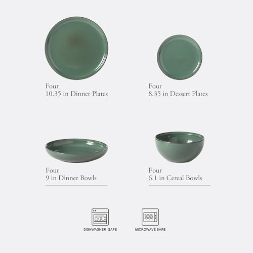 Gibson Elite Beckett Green 16-Piece Stoneware Dinnerware Set for 4 - Matte Reactive Glaze
