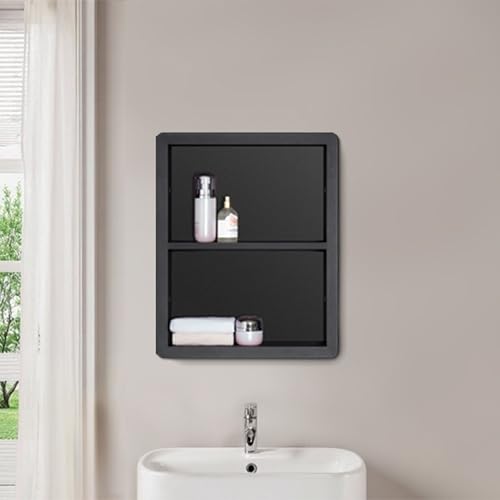 IDYLLOR Matte Black Recessed Shower Niche 14x18 Stainless Steel Bathroom Storage Cabinet