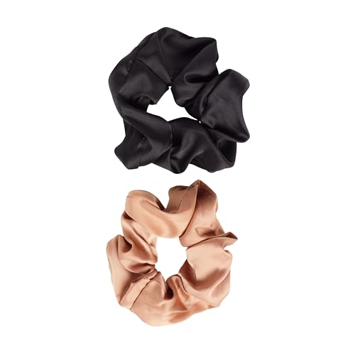Goody Ouchless Forever Satin Scrunchies, 2 Ct, Brown & Black, 3X Stronger Damage-Free Hold Hair Scrunchies, 16 Strand Inner Core, Styling Accessories for Women & Men, For Medium-Thick Hair (Pack of 2)