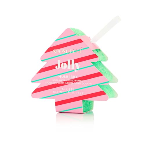Spongelle Holiday Tree-Shaped Body Wash Buffers 4-Pack - Festive Christmas Ornament Gift Set