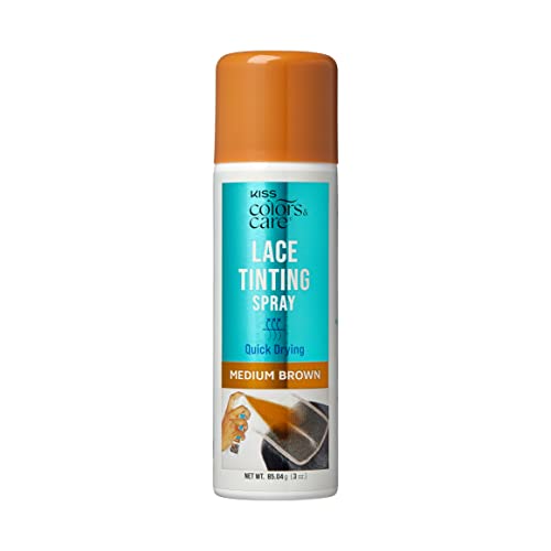 KISS Colors & Care Quick Drying Lace Tinting Spray, Medium Brown, 3 oz. - Blends Lace Seamlessly, Washes Out Easily, Smudge-Free Formula, Sweat Resistant, Natural Look, Buildable Coverage