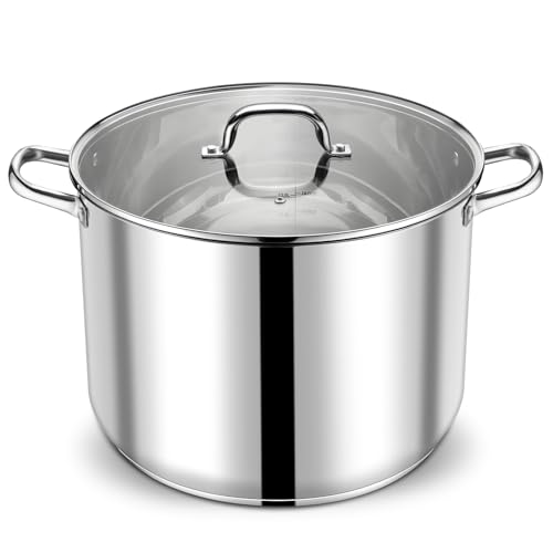 24 Qt Stainless Steel Stock Pot with Lid – Large Cooking Soup Pot for Home & Commercial Use