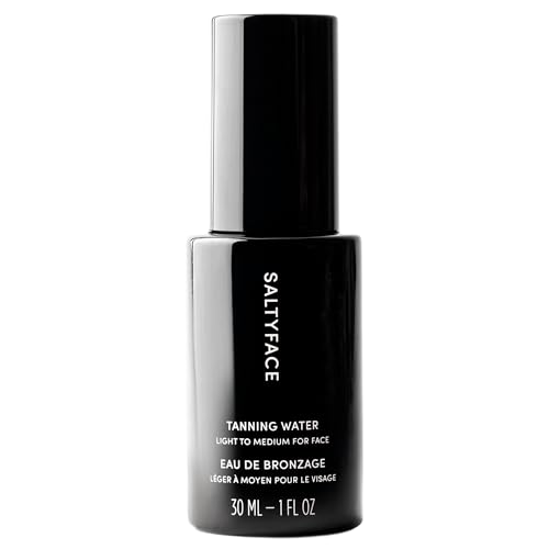 SALTYFACE - Tanning Water (Light to Medium) - Self Tanner for Face, Neck, Ears, Chest - No Color Transfer - Oil Free, Fragrance Free - Streak-Free, Non-Clogging - Vegan Skin Care - 1 FL OZ (30 ML)
