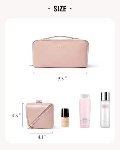 Travel Makeup Bag for Women - Medium Pink PU Leather Cosmetic Organizer