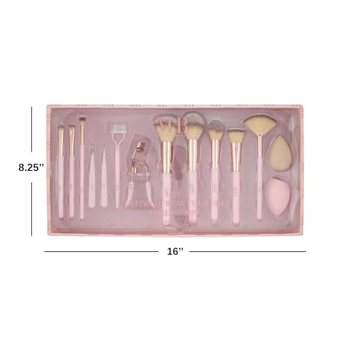 14-Piece Rose Gold Makeup Brush Set with Eyelash Curler & Tweezers